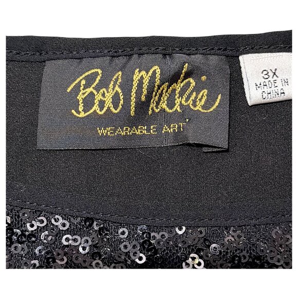 Bob Mackie Top Womens 3X Fits 22W/24W Black Sequin Chiffon Cocktail Lagenlook - Picture 3 of 16